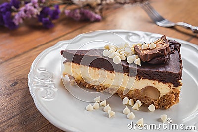 Chocolate cheesecake with white chocolate chips Stock Photo