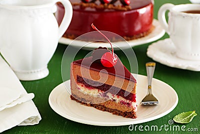 Chocolate cherry cake covered Stock Photo