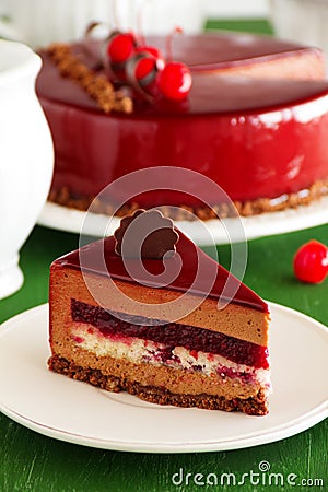 Chocolate cherry cake covered Stock Photo