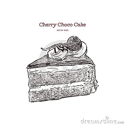 Chocolate cherry cake, hand draw vector Vector Illustration