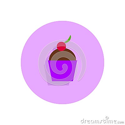 Chocolate Cherry Cupcake flat icon. Round colorful button, Desert circular vector sign, logo illustration. Vector Illustration