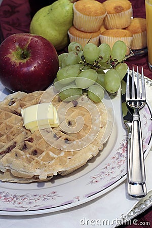 Chocolate Chip Belgian Waffle Stock Photo