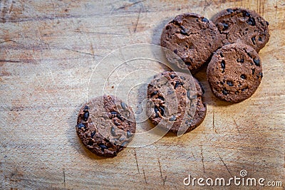 Chocolate chip cookie pile - baked cookies Stock Photo