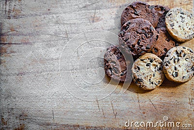 Chocolate chip cookie pile - baked cookies Stock Photo