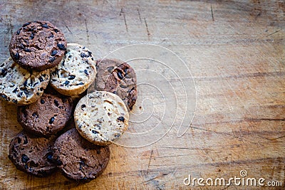 Chocolate chip cookie pile - baked cookies Stock Photo
