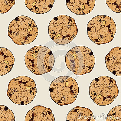 Chocolate chip cookie, Seamless pattern vector Vector Illustration