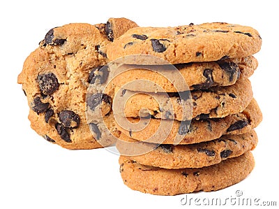 Chocolate chip cookies isolated on white background. Sweet biscuits. Homemade pastry. Stock Photo