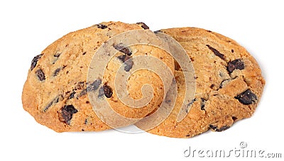 Chocolate chip cookies isolated on white background. Sweet biscuits. Homemade pastry. Stock Photo