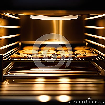 Chocolate chip cookies in the oven Stock Photo