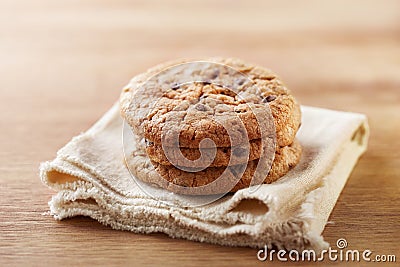 Chocolate chip cookies stacked Stock Photo