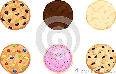 Chocolate Chip, Fudge, Sugar, Candy, Frosted, and Oatmeal Cookies Vector Illustration