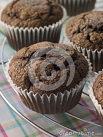 Chocolate Chip Muffins On A Cooling Rack Stock Photo