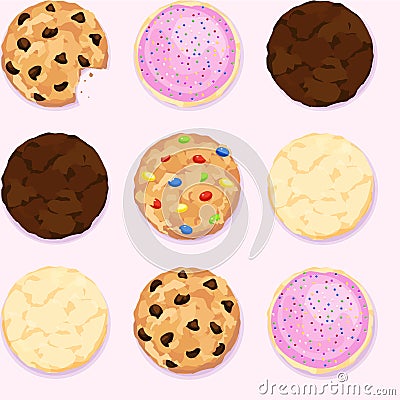Chocolate Chip, Sugar, Fudge Cookie Seamless Repeating Background Stock Photo