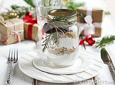 Chocolate chips cookie mix for Christmas gift. Stock Photo