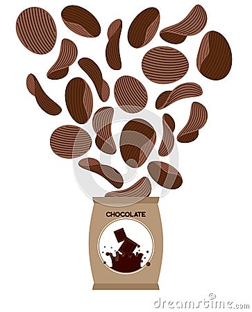 Chocolate chips. Unusual snacks for sweet tooth. Fly Brown chips Vector Illustration