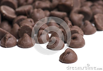 Chocolate Chips on White Background Stock Photo