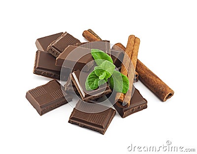 Chocolate, cinnamon with mint Stock Photo