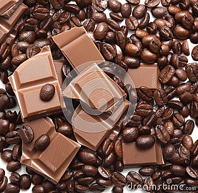 Chocolate and coffee beans Stock Photo