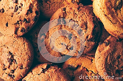 Chocolate cookies background - closeup Stock Photo