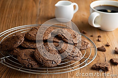 Chocolate cookies with a cup of coffee Stock Photo