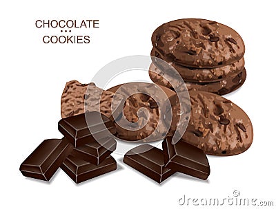 Chocolate cookies isolated vector realistic. 3d detailed desserts Vector Illustration