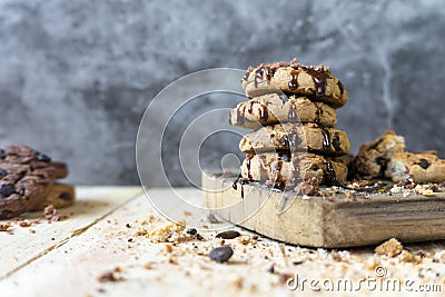 Chocolate cookies on wooden table with copy space Stock Photo