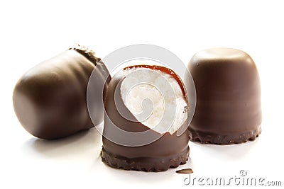 Chocolate covered cream cakes Stock Photo
