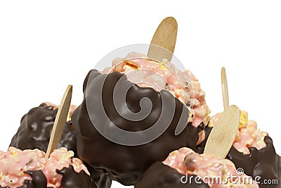 Chocolate Covered Jello & Marshmallow Popcorn Balls Stock Photo