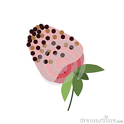 Chocolate covered strawberry. Pink glazed strawberries. Flat, cartoon, vector Vector Illustration