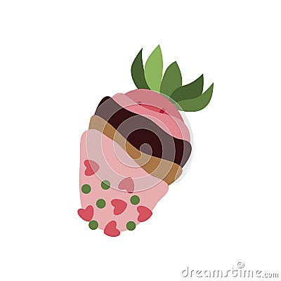 Chocolate covered strawberry. Pink glazed strawberries. Flat, cartoon, vector Vector Illustration