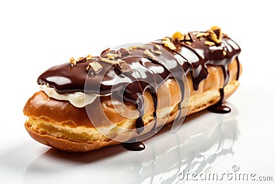 chocolate croissant, filled with rich cream and crunchy nuts, drizzled Stock Photo