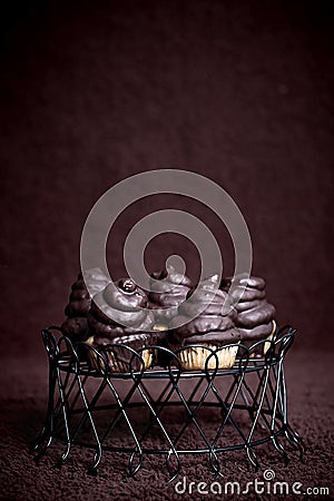 Chocolate cupcake cakes with meringue icing Stock Photo