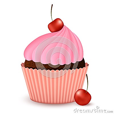 Chocolate cupcake with cherry Vector Illustration