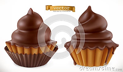 Chocolate cupcake, fairy cake. 3d vector icon Vector Illustration