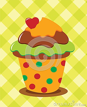 Chocolate cupcake with heart Vector Illustration