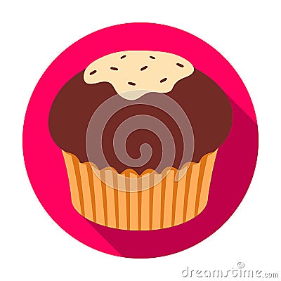 Chocolate cupcake icon in flat style isolated on white background. Chocolate desserts symbol stock vector illustration. Vector Illustration