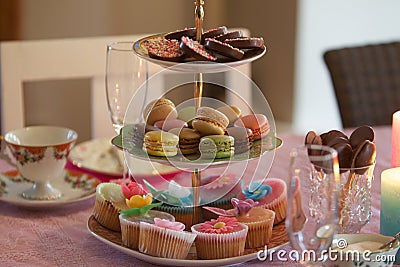 High Tea :chocolate an cupcakes Stock Photo