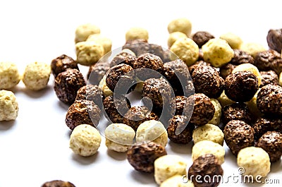 Chocolate and dairy balls for breakfast are isolated on a white background Stock Photo