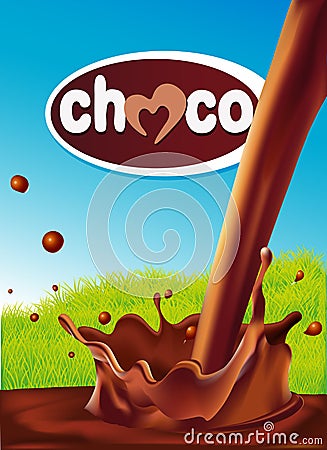 Chocolate design with pouring splash of chocolate Vector Illustration