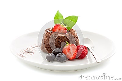 Chocolate dessert with berries Isolated Stock Photo