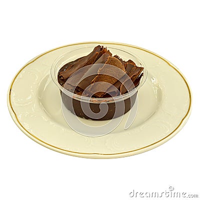 Chocolate dessert profiterole served on a white plate Stock Photo