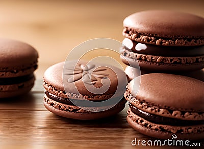 Chocolate dessert. Several small cakes are on the table. French dessert. Generative AI Stock Photo