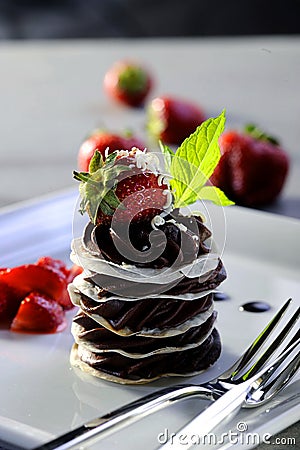 Chocolate dessert with strawberry Stock Photo