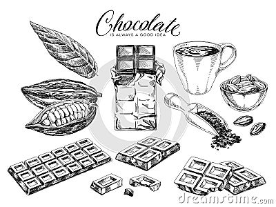 Chocolate desserts hand drawn vector illustrations set Vector Illustration