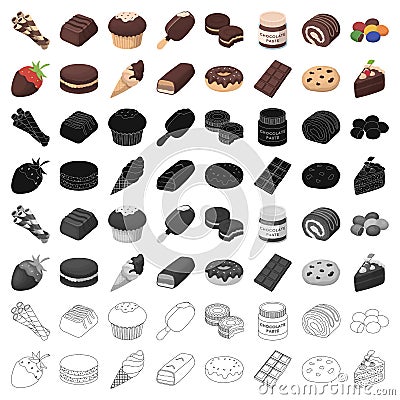 Chocolate desserts set icons in cartoon style. Big collection of chocolate desserts vector symbol stock illustration Vector Illustration