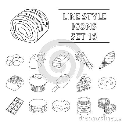 Chocolate desserts set icons in outline style. Big collection of chocolate desserts vector symbol stock illustration Vector Illustration