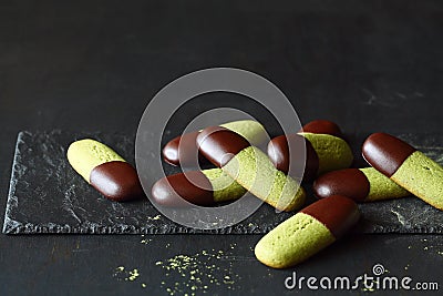 Chocolate Dipped Matcha Tea Cookies Stock Photo