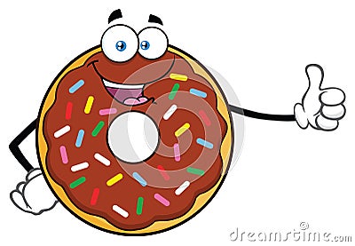 Chocolate Donut Cartoon Mascot Character With Sprinkles Giving A Thumb Up Stock Photo