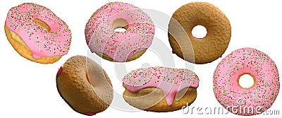 Chocolate donut set isolated on white background ,doughnut 3d rendering Stock Photo