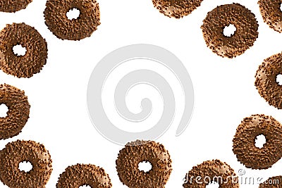 Chocolate donut on white background, isolated. Donut frame with copy space Stock Photo